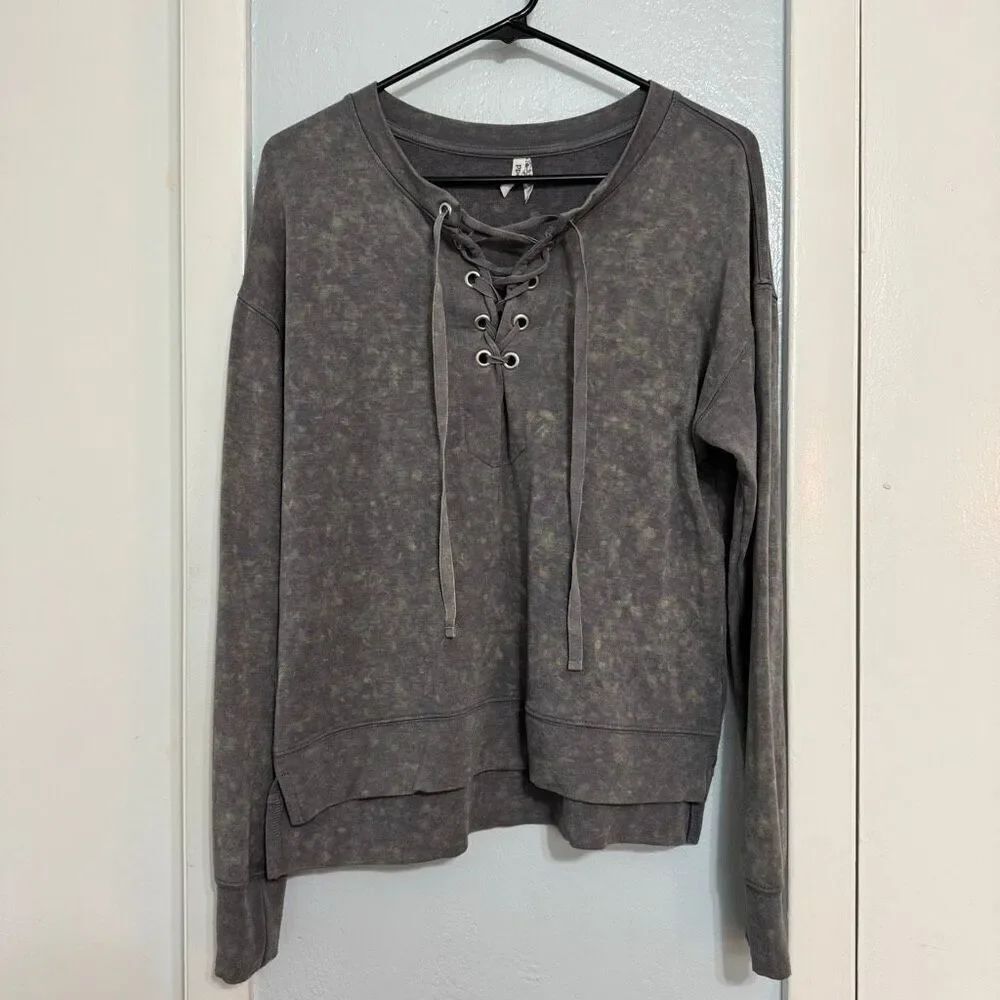 Mudd Y2K Gray Grunge Lace Up V-Neck Sweater M